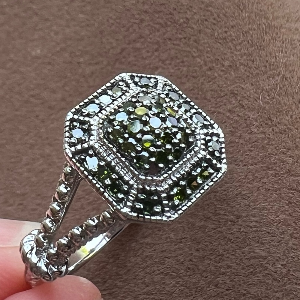 JS Affinity Sterling Silver & Pave Green Diamond Ring 💚 - Picture 8 of 14